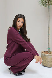 Flared legging bordeaux stretch dames broek uitlopende pijpen elastische band Myracle Ladylike Fashion