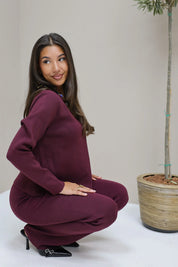 Flared legging bordeaux stretch dames broek uitlopende pijpen elastische band zittende foto Myracle Ladylike Fashion