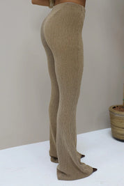 Flared structuur broek camel elastische dames broek co ord set Garconne Ladylike Fashion