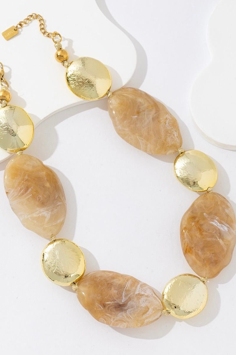 Ketting mega stone goud beige grote stenen dames ketting statement ketting