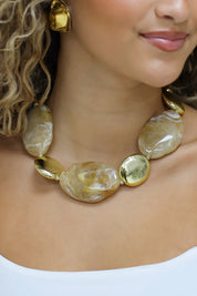 Ketting mega stone goud beige grote stenen dames ketting statement ketting