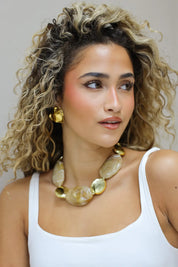 Ketting mega stone goud beige grote stenen dames ketting statement ketting