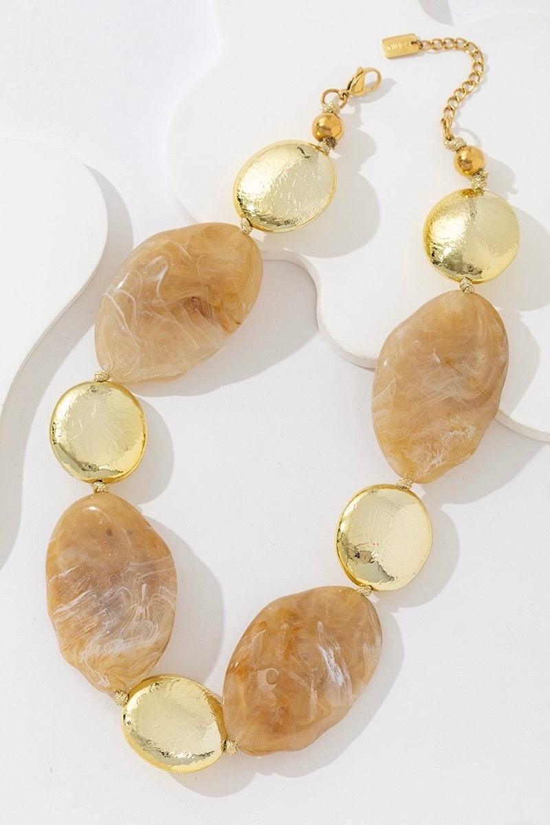 Ketting mega stone goud beige grote stenen dames ketting statement ketting