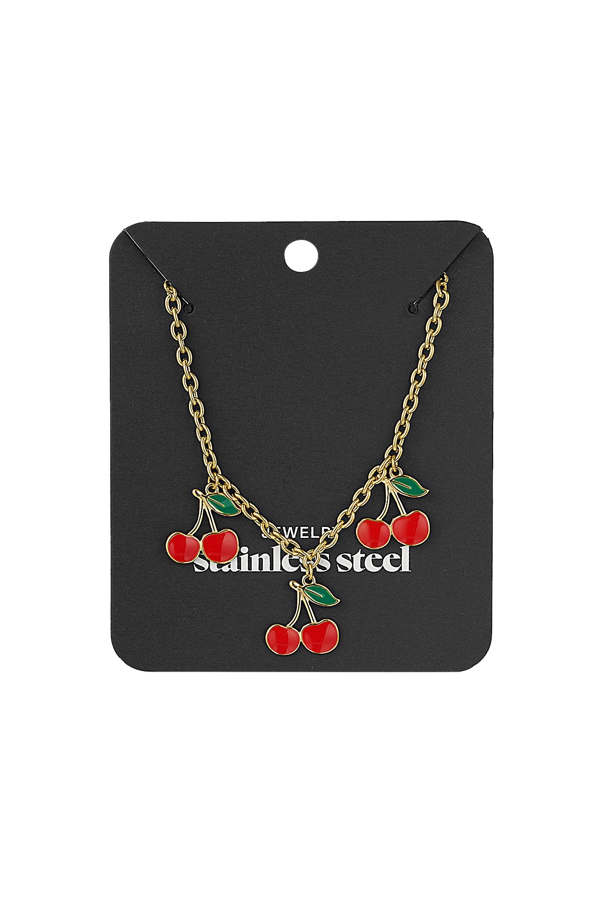 Ketting triple cherry goud dames ketting drie kersen bedels stainless steel waterproof