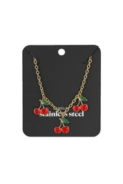 Ketting triple cherry goud dames ketting drie kersen bedels stainless steel waterproof
