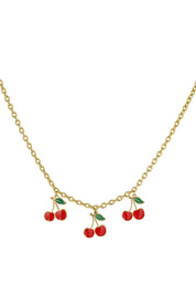 Ketting triple cherry goud dames ketting drie kersen bedels stainless steel waterproof