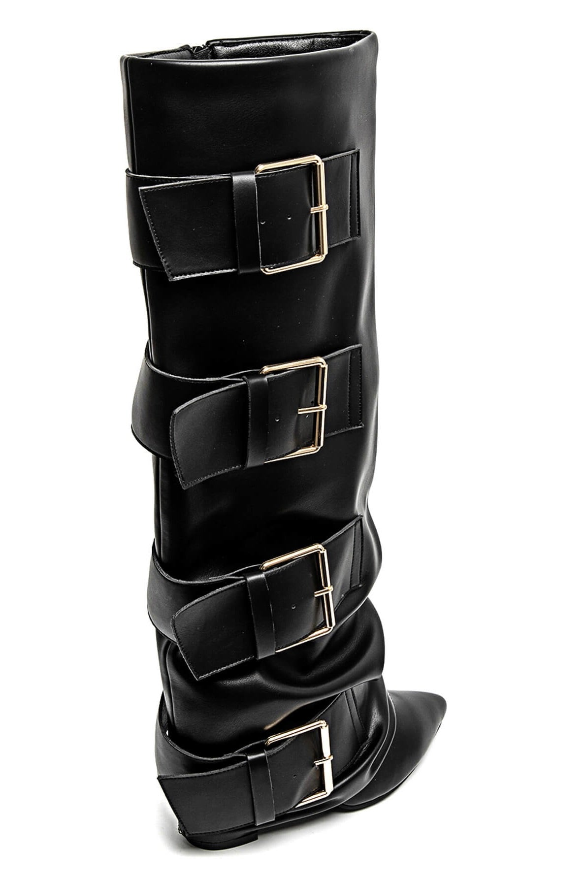 Laarzen gespen zwart hoge hak stoere laarzen vier gespen dames Ladylike Fashion