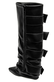 Laarzen gespen zwart hoge hak stoere laarzen vier gespen dames Ladylike Fashion