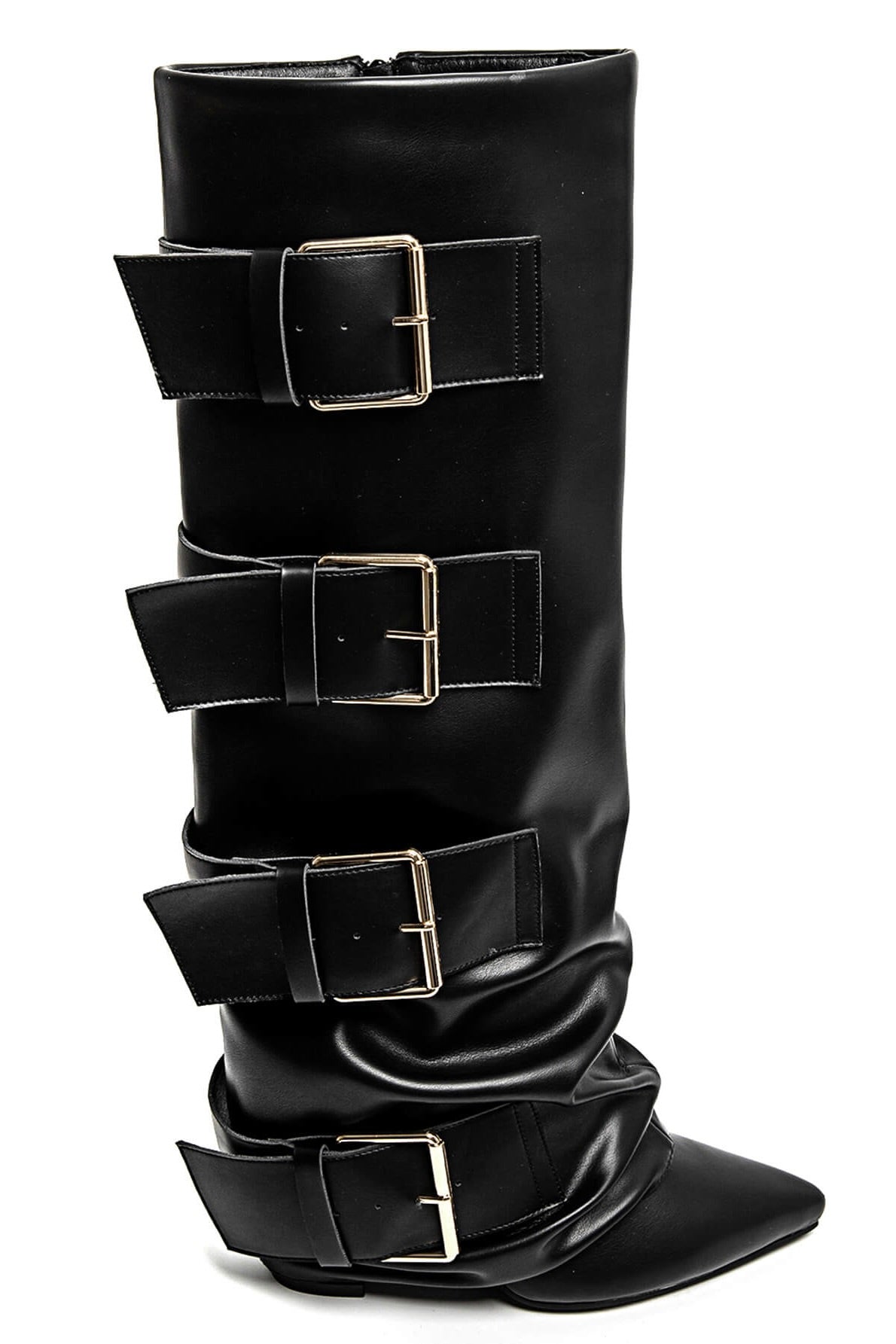 Laarzen gespen zwart hoge hak stoere laarzen vier gespen dames Ladylike Fashion