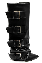 Laarzen gespen zwart hoge hak stoere laarzen vier gespen dames Ladylike Fashion