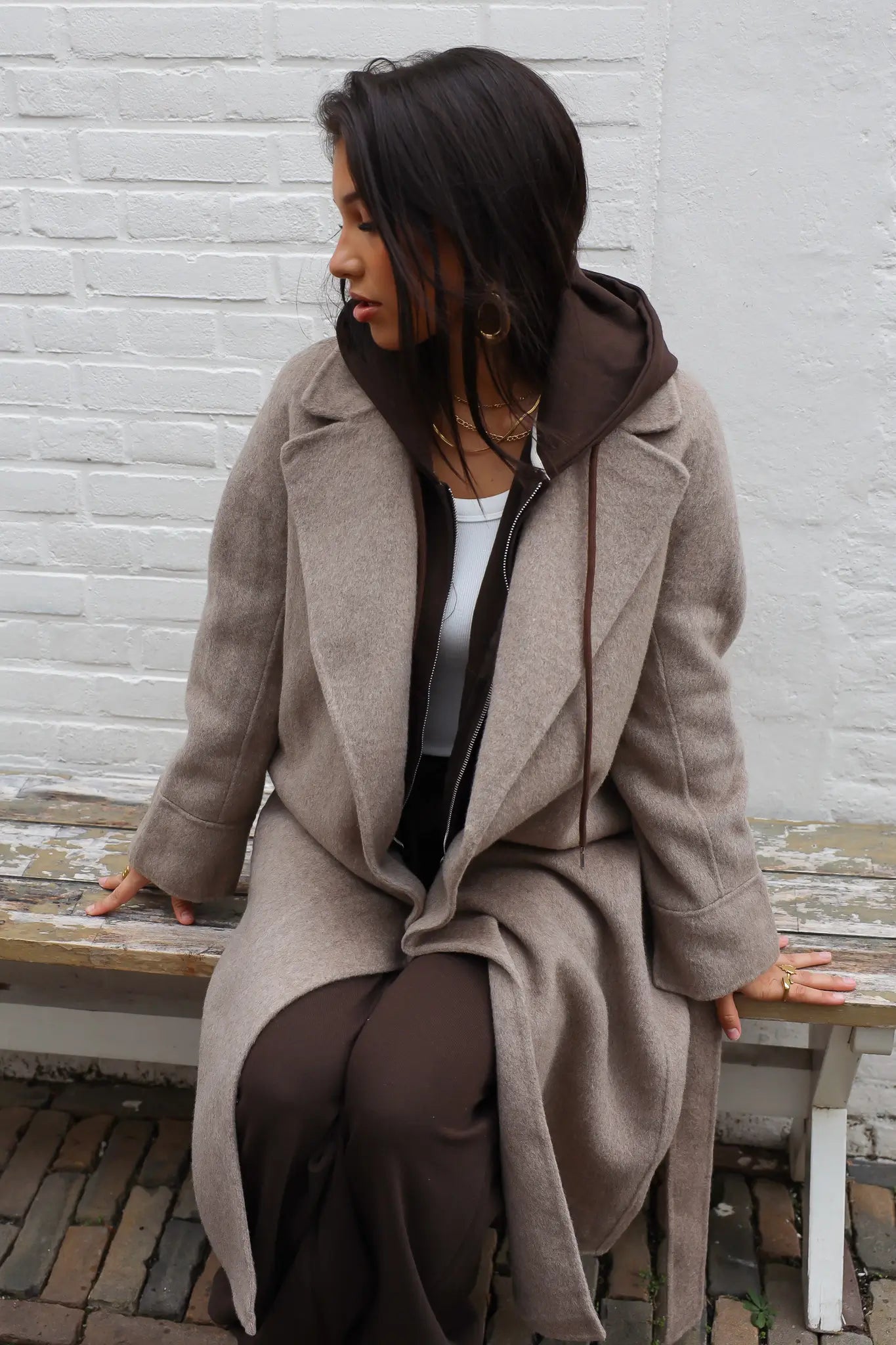 Lange jas wol taupe maxi dames wollen jas Ladylike