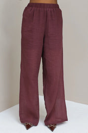 Losse rechte pantalon Bordeaux dames broek structuur stof