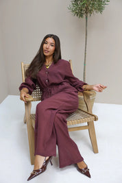 Losse rechte pantalon Bordeaux dames broek structuur stof