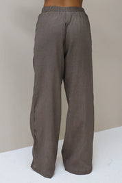 Losse rechte pantalon bruin dames broek structuur broek