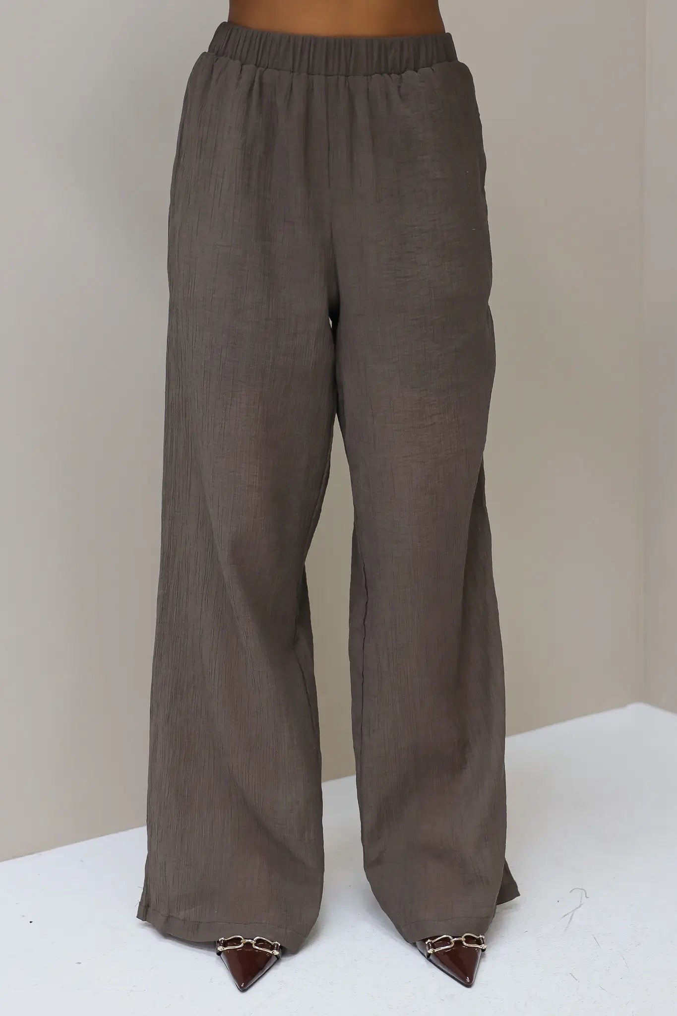 Losse rechte pantalon bruin dames broek structuur broek