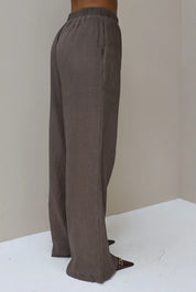 Losse rechte pantalon bruin dames broek structuur broek