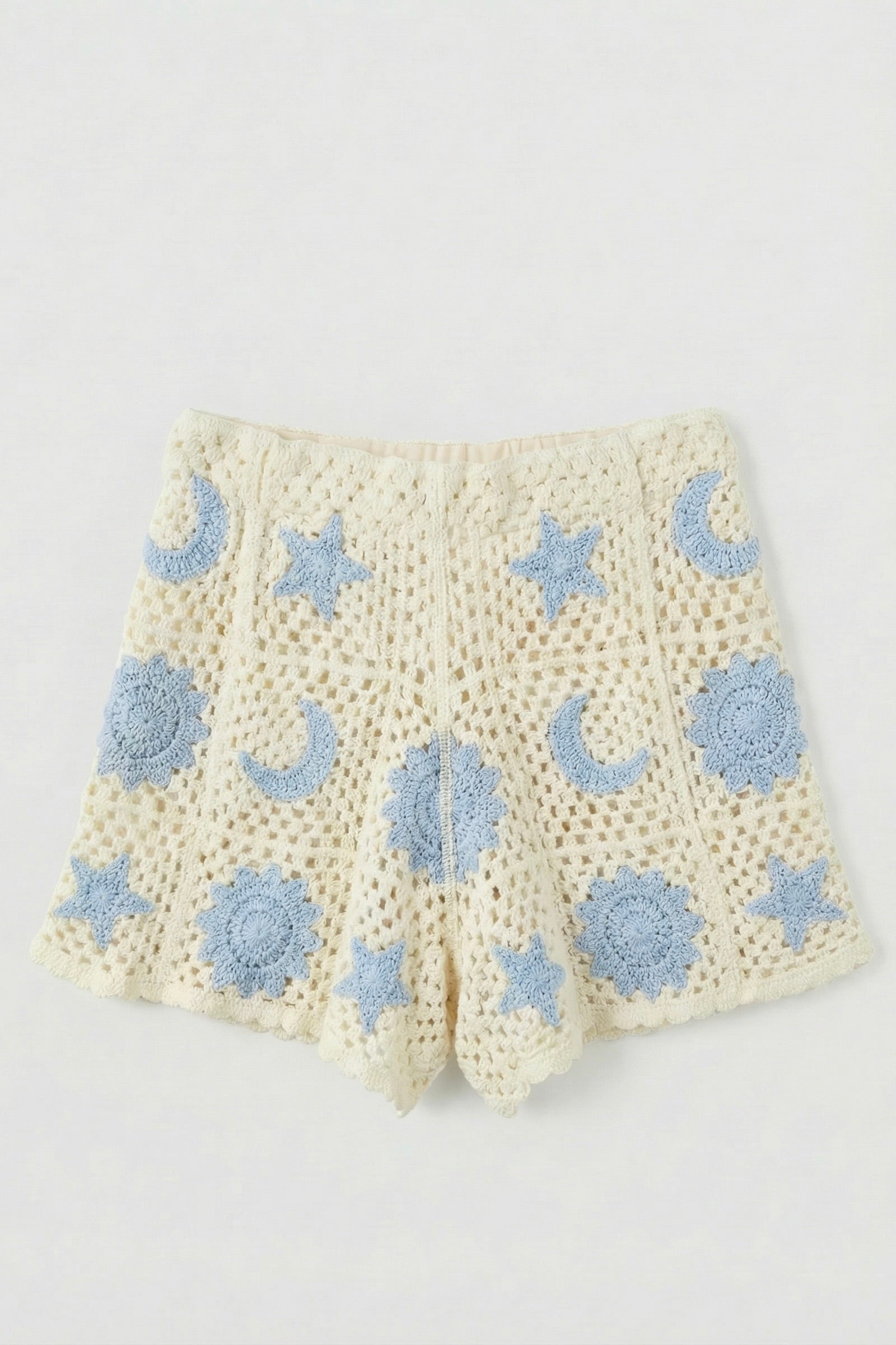 Short Gehaakt Beige/Blauw