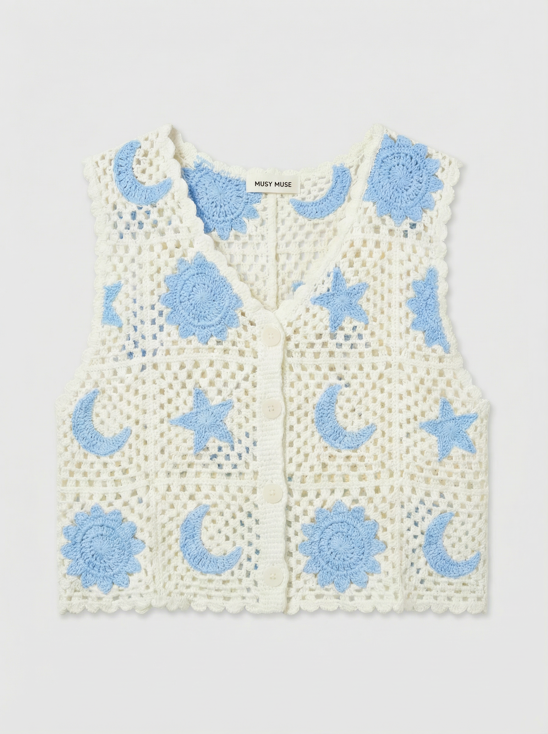 Top Gehaakt Beige/Blauw