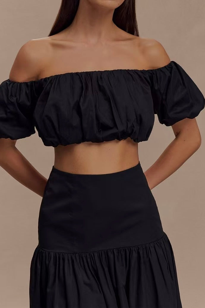 Crop Top Ballon Fit Zwart