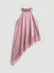 Halter Top Schuin Satijn Roze