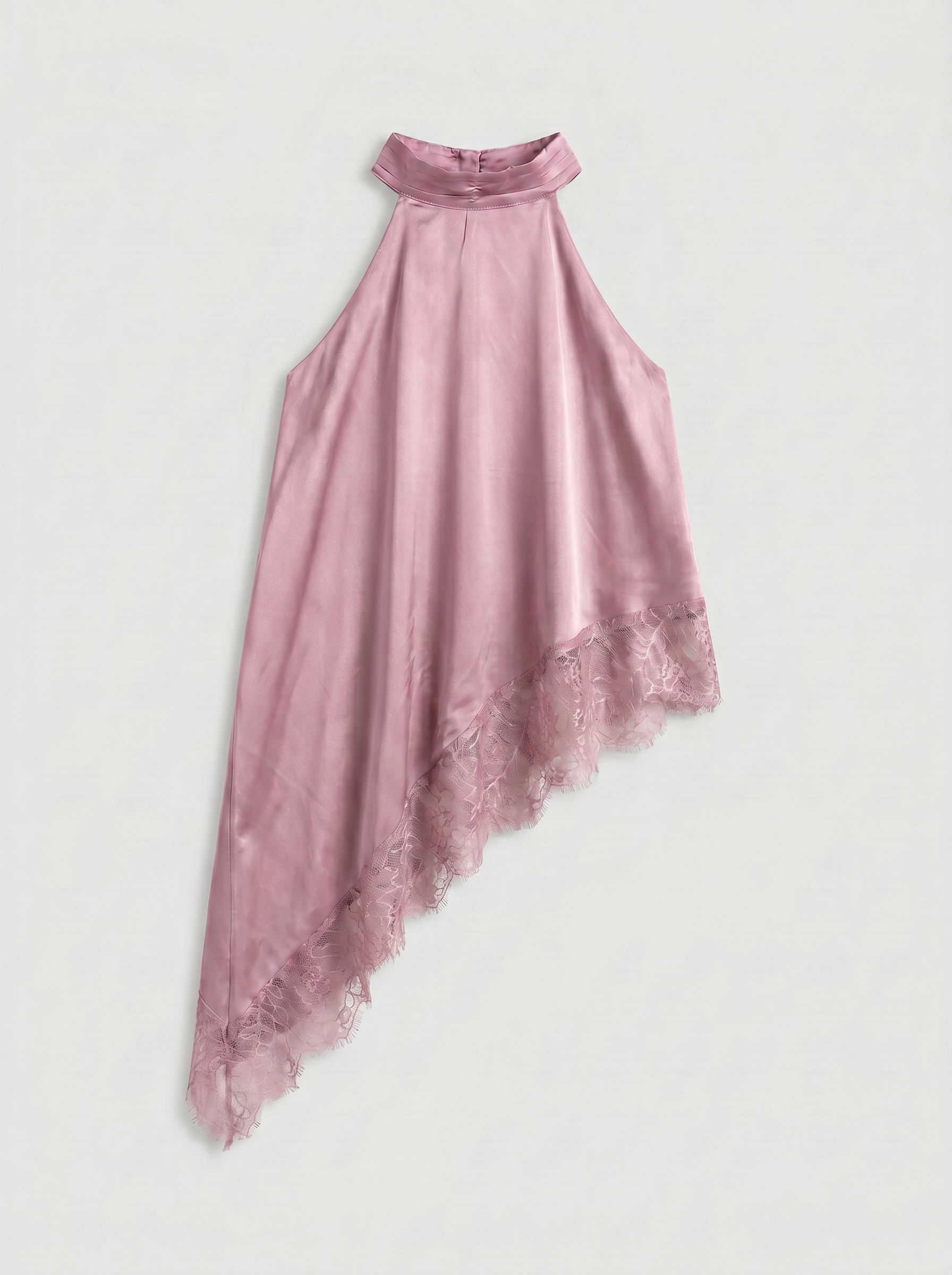 Halter Top Schuin Satijn Roze