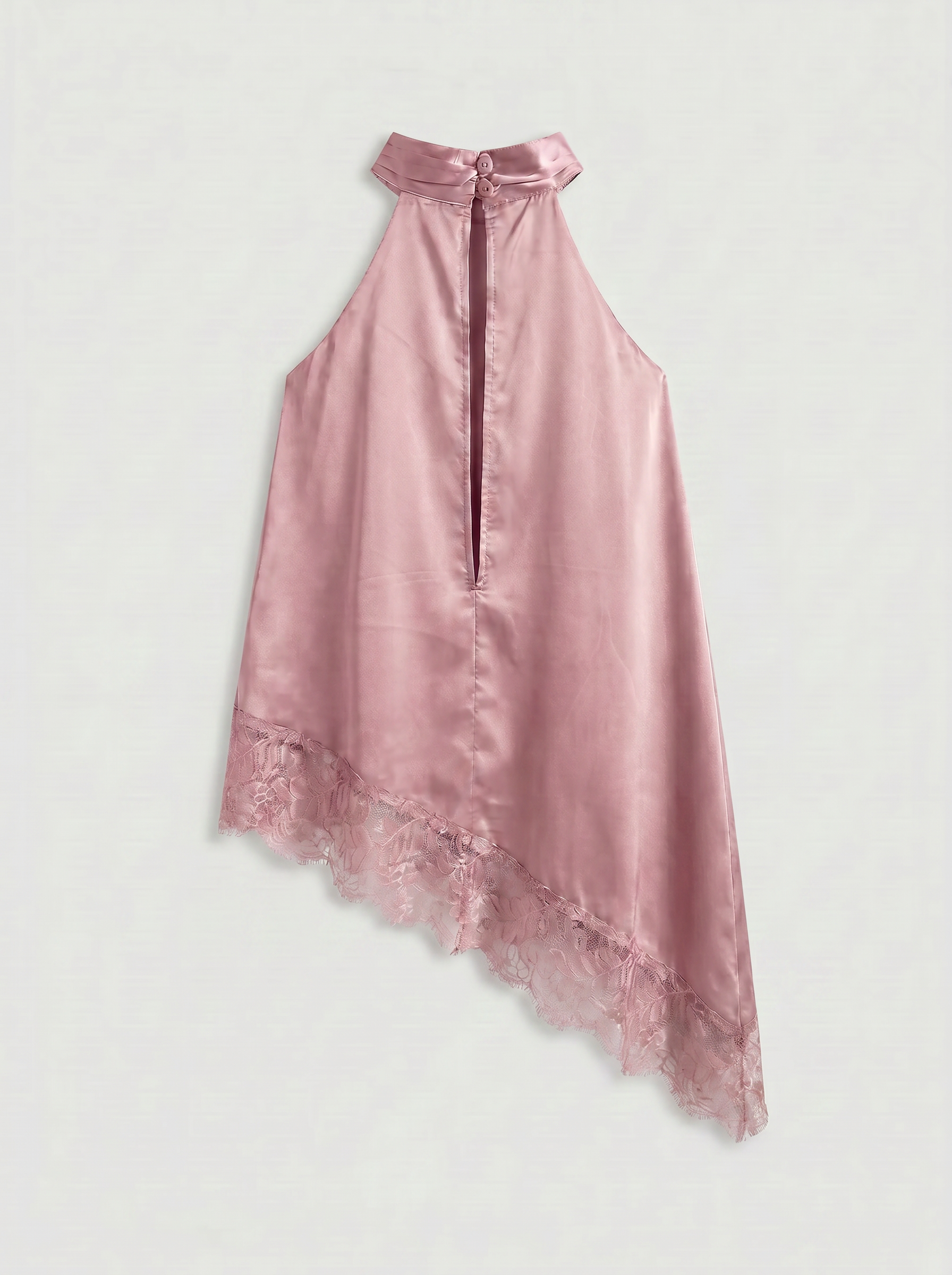 Halter Top Schuin Satijn Roze