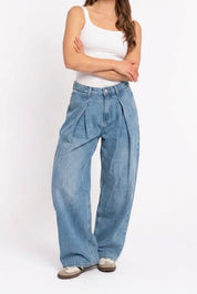 Wide Leg Baggy Jeans Plooien Blauw 3656