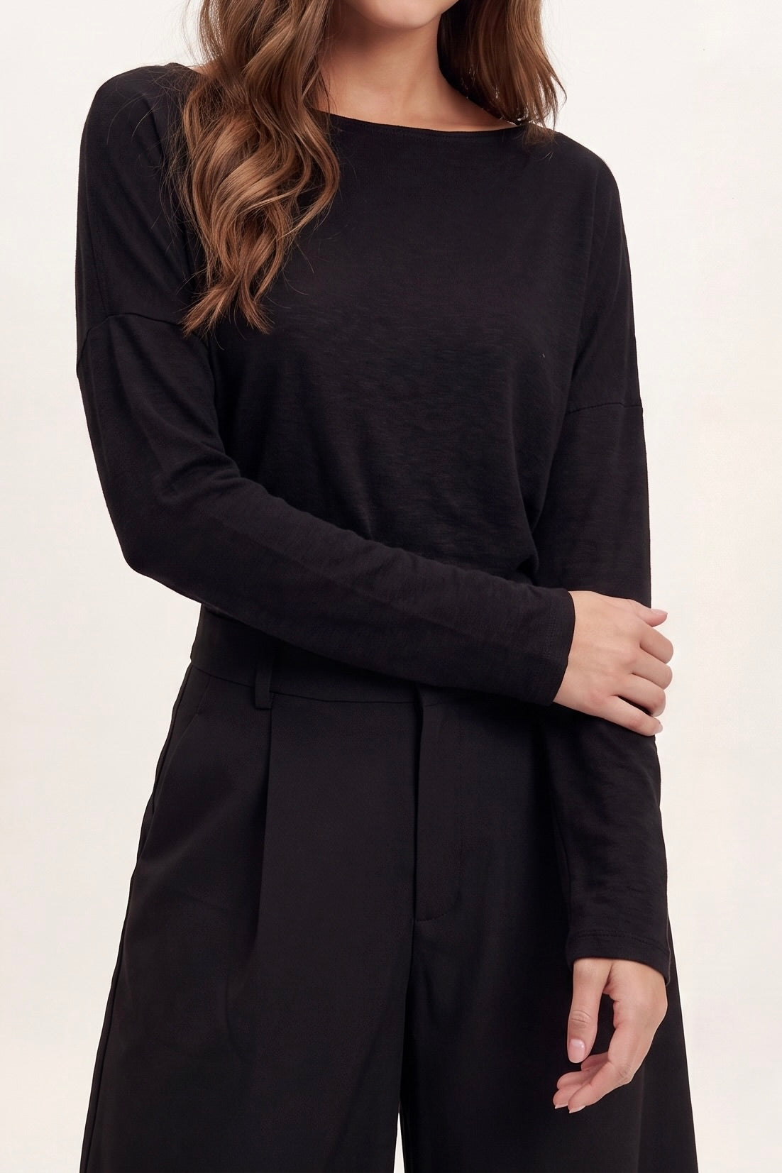 T-Shirt Lange Mouwen Split Zwart