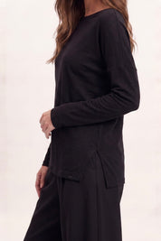 T-Shirt Lange Mouwen Split Zwart
