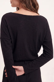 T-Shirt Lange Mouwen Split Zwart