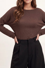 T-Shirt Lange Mouwen Split Bruin