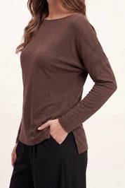 T-Shirt Lange Mouwen Split Bruin