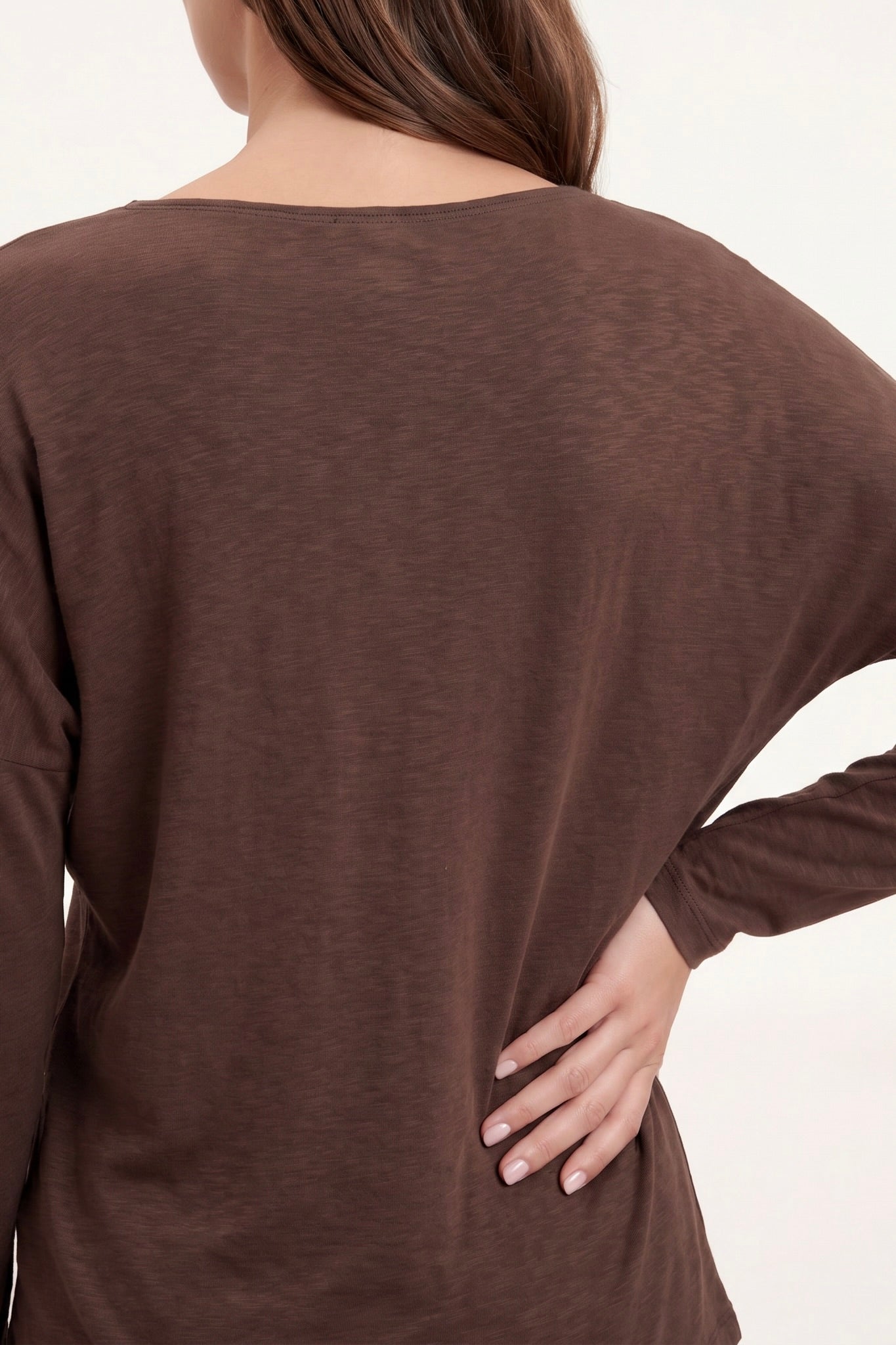 T-Shirt Lange Mouwen Split Bruin