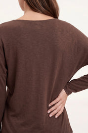 T-Shirt Lange Mouwen Split Bruin