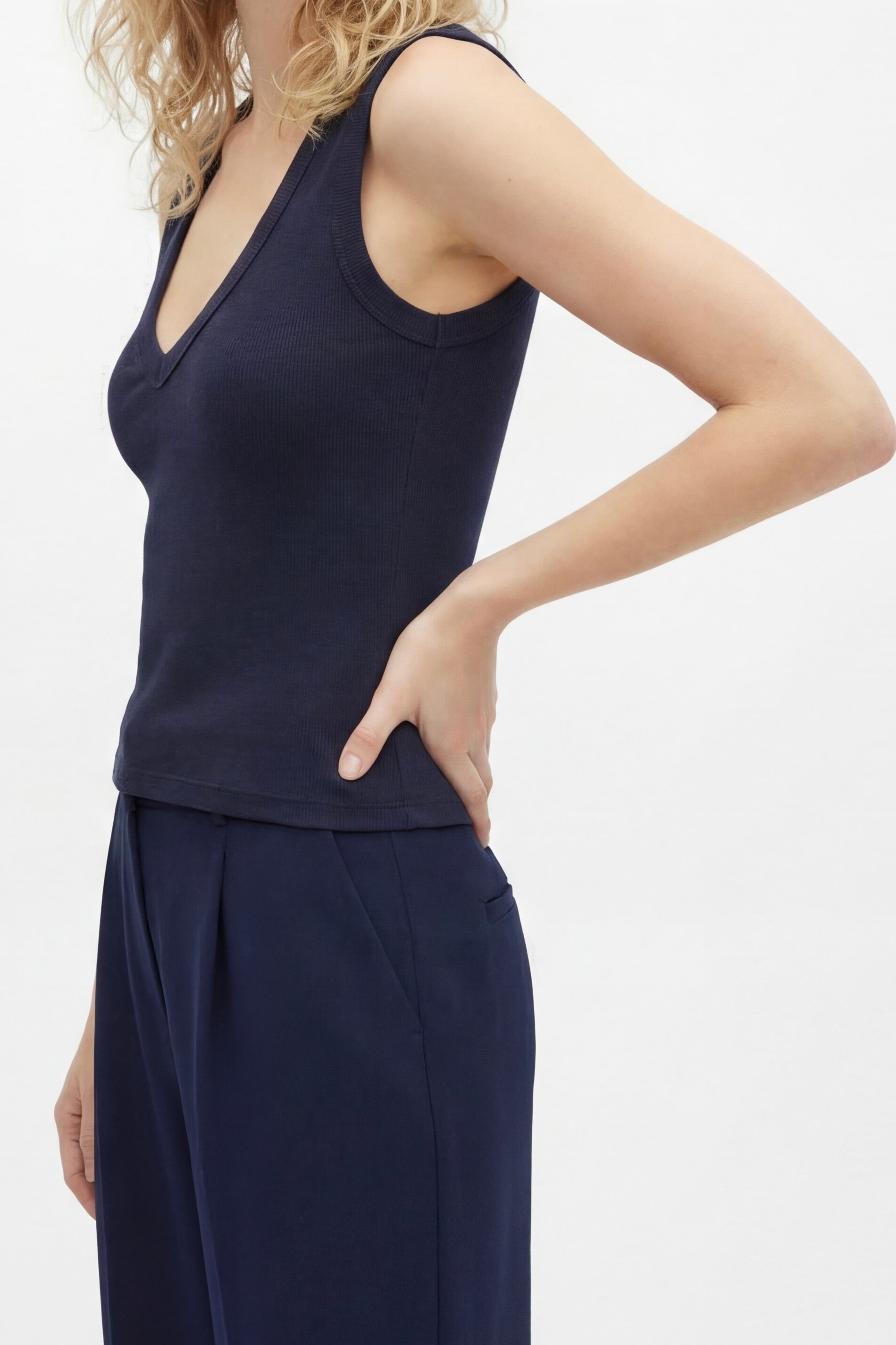 Hemd Topje V-Hals Donker Blauw