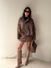 Faux Fur Jas Bambi Print Camel