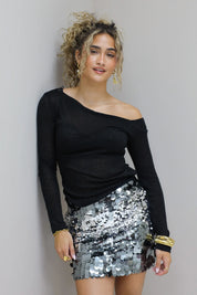 Mini pailletten rok zwart zilver glitter rokje zilver Ladylike Fashion