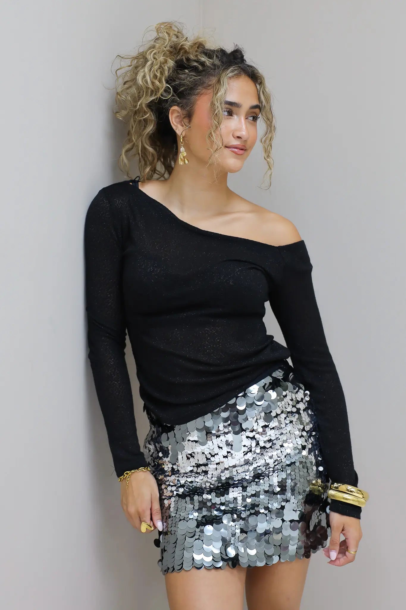 Mini pailletten rok zwart zilver glitter rokje zilver Ladylike Fashion