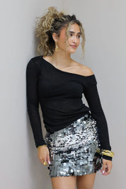 Mini pailletten rok zwart zilver glitter rokje zilver Ladylike Fashion