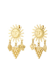 Oorbellen fruitige zomer goud dames oorbellen zon druiven bloem blaadje stainless steel waterproof