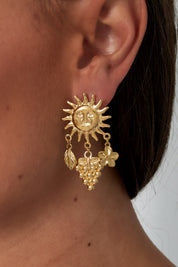 Oorbellen fruitige zomer goud dames oorbellen zon druiven bloem blaadje stainless steel waterproof