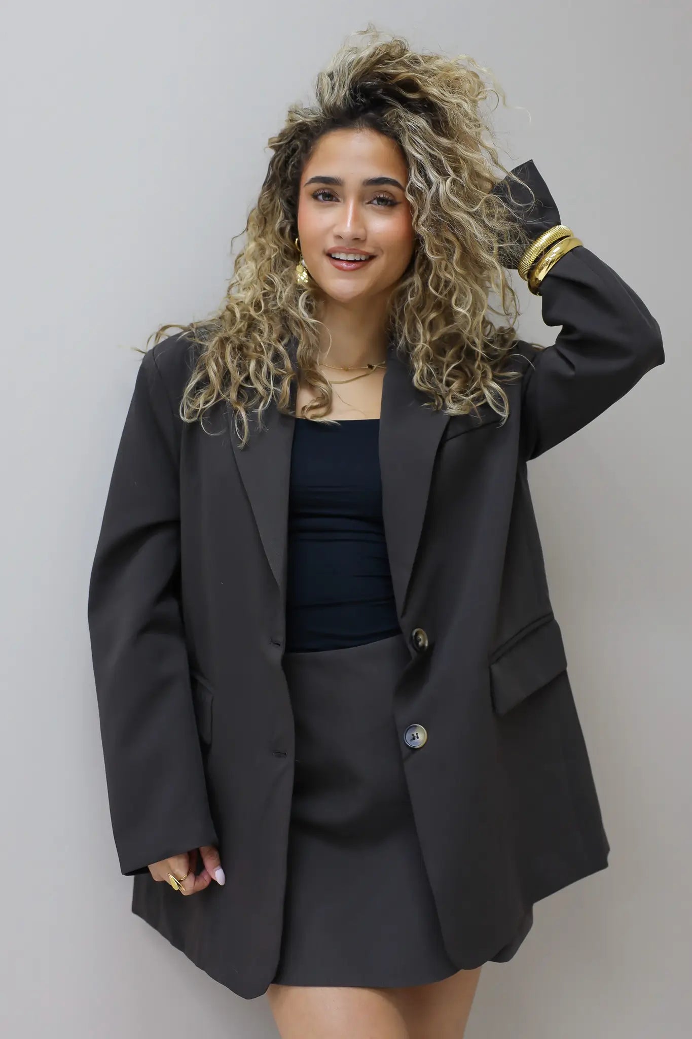 Oversized blazer overslag achterkant bruin open rug dames blazer Ladylike