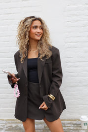Oversized blazer overslag achterkant bruin open rug dames blazer Ladylike