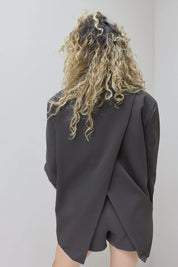 Oversized blazer overslag achterkant bruin open rug dames blazer Ladylike