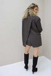 Oversized blazer overslag achterkant bruin open rug dames blazer Ladylike