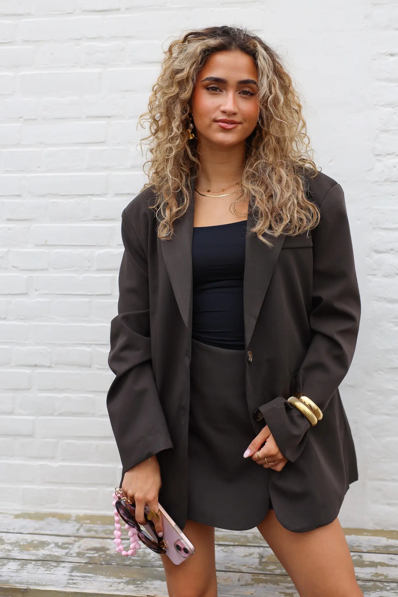 Oversized blazer overslag achterkant bruin open rug dames blazer Ladylike
