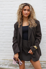 Oversized blazer overslag achterkant bruin open rug dames blazer Ladylike