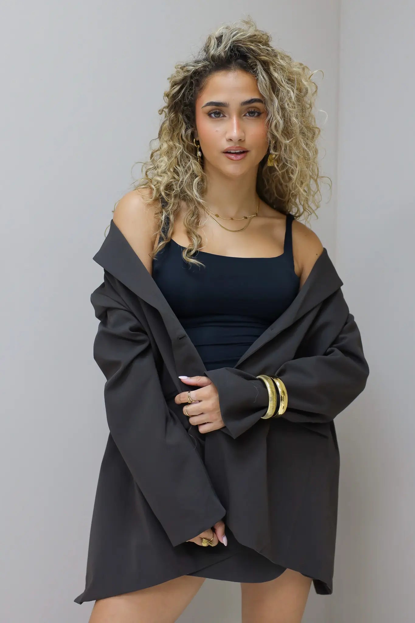 Oversized blazer overslag achterkant bruin open rug dames blazer Ladylike