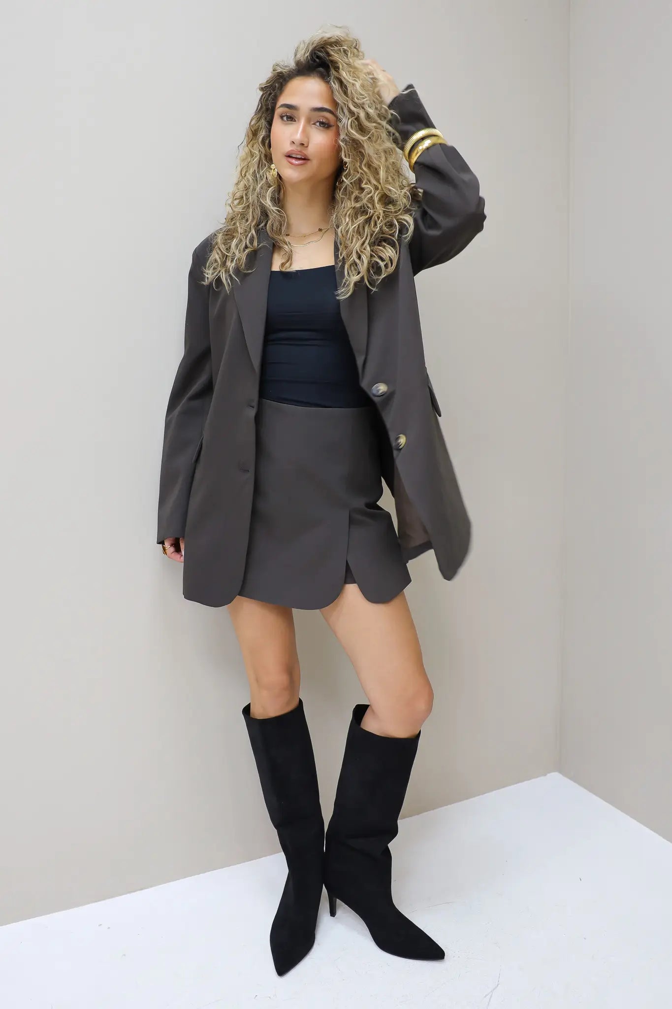 Oversized blazer overslag achterkant bruin open rug dames blazer Ladylike