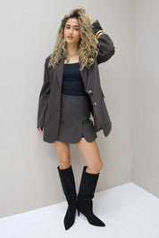 Oversized blazer overslag achterkant bruin open rug dames blazer Ladylike